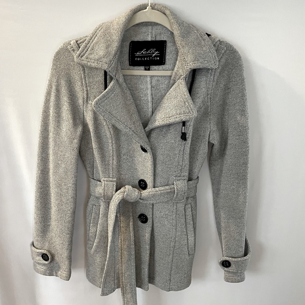 black and white Plaid Tie-Front Hooded Jacket